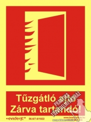 TB109/1 - Tűzgátló ajtó- utánvilágító tábla, utánvilágítós tábla, 2 mm vastag, 150x200mm