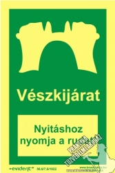 AM06/1 - Vészkijárat Nyitáshoz nyomja a rudat! - utánvilágító tábla, utánvilágítós tábla, 2 mm vastag, 200x300mm